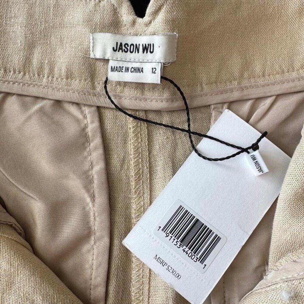 Jason Wu | NWT Khaki Colored Linen Blend High-Waisted Shorts size 12 - Picture 11 of 12